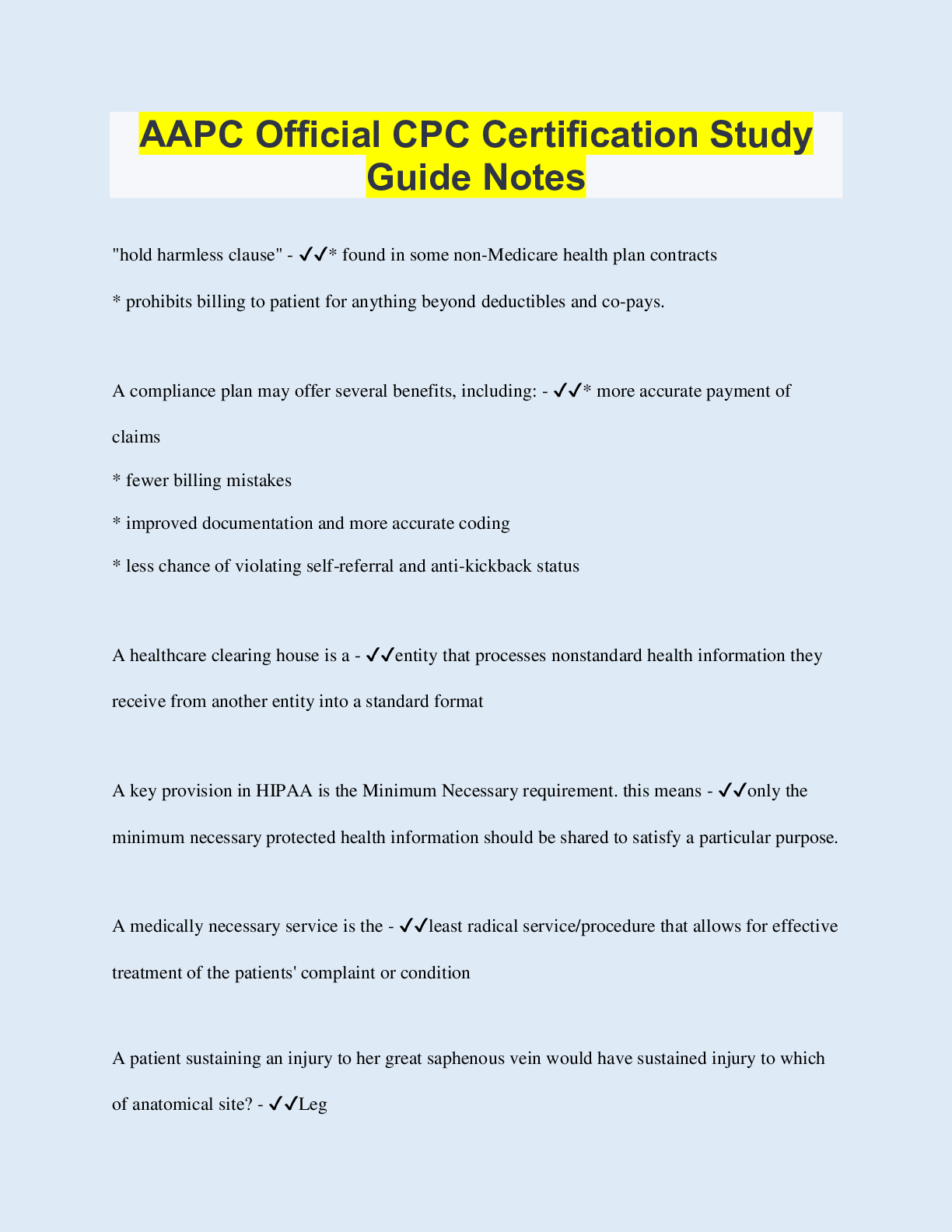 Preview of AAPC Official CPC Certification Study Guide Notes